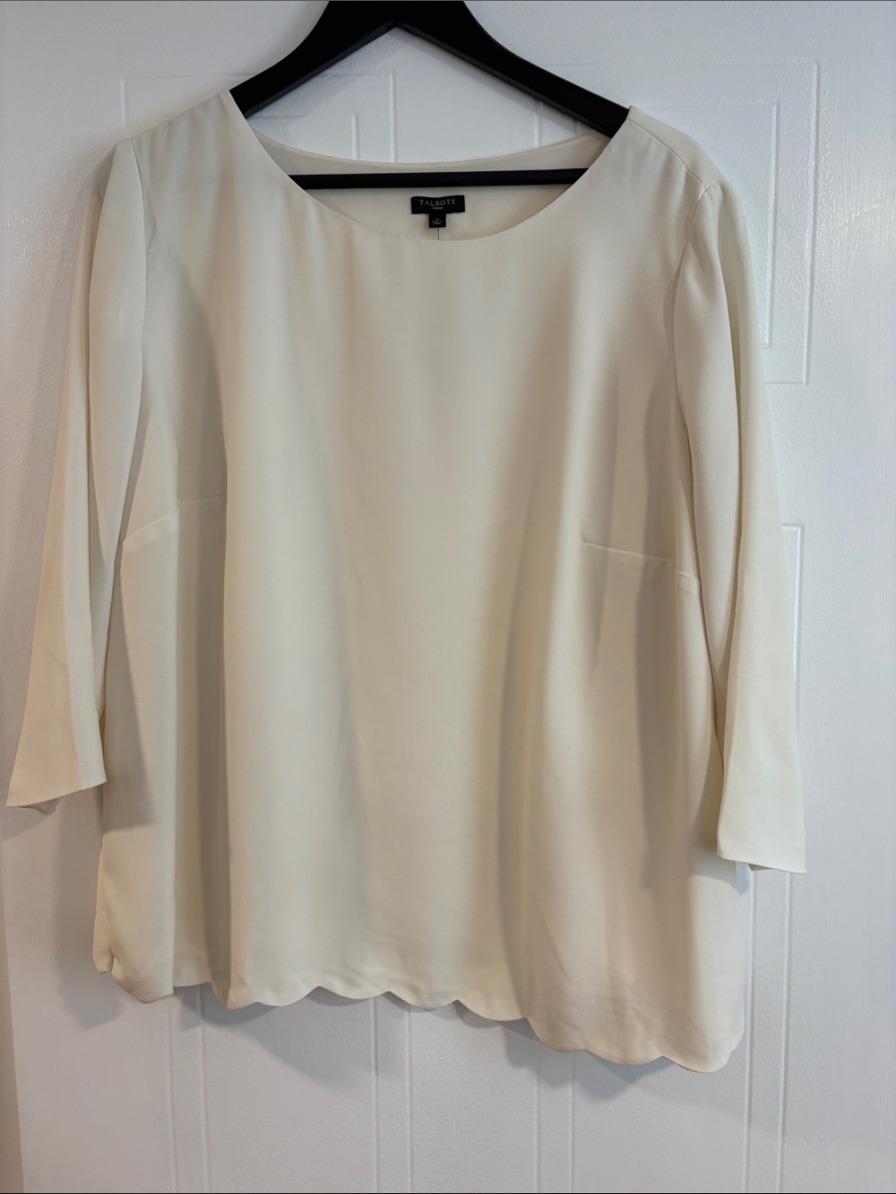 Talbots Cream Rounded Neck Scallop-Hem Blouse